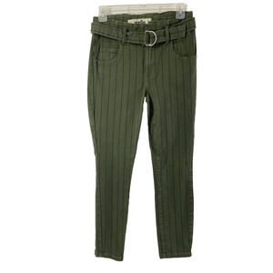 Indigo Rein Jeans Juniors Size 7 Green Black Stripe Denim Belt Tapered Leg